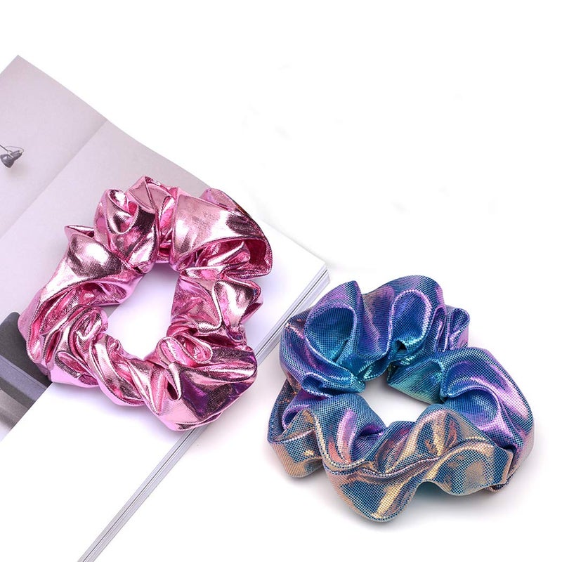 ACCGLORY Shiny Scrunchies Metallic Hair Bands Elastic Hair Ties Set Glitter Ponytail Holder Soft Scrunchy for Women(Hair Scrunchies Set 2) - Image 4